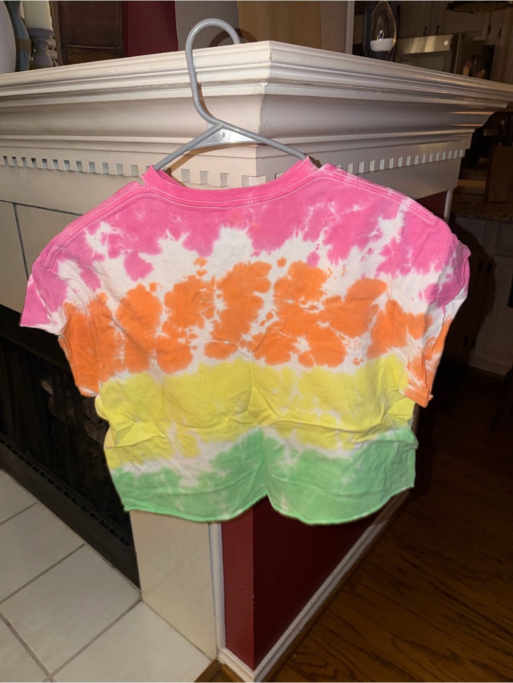 Cropped Tie-Dye Woodstock Graphic Tee - Pink, Orange, Yellow, Green - Picture 2 of 3